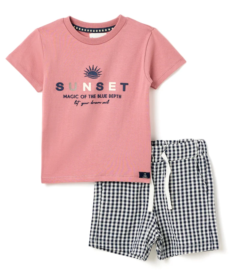 Dirkje Boys 2 Pc Set “Sunset Gingham” Tee & Check Shorts Set